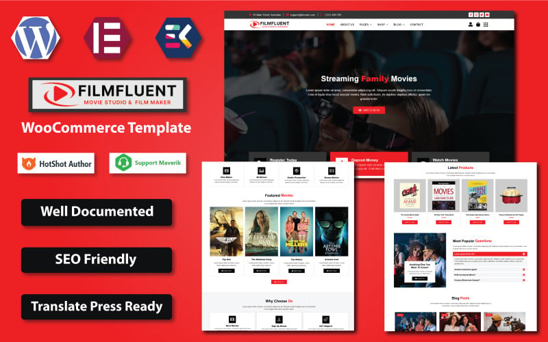 Film Fluent - Film Stüdyosu ve Film Yapımcısı WooCommerce Elementor Şablonu WooCommerce Teması