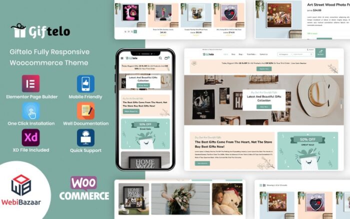 Giftelo - El Yapımı Hediye ve Fotoğraf Sanatı Elementor WooCommerce Teması