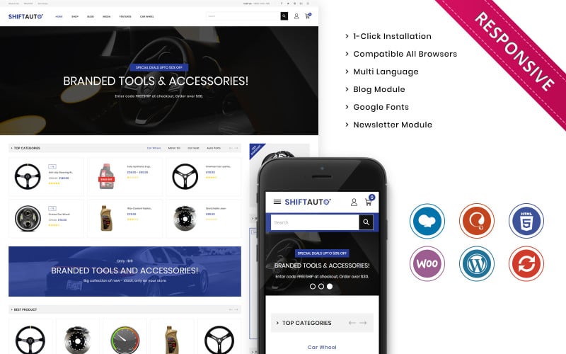 Shiftauto - Autoparts Mağazası Duyarlı WooCommerce Teması