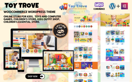 Toy Trove - Çocuk oyuncakları, giyim eşyaları, hediyelik eşyalar ve daha fazlası için WooCommerce Elementor WordPress teması. WordPress Teması