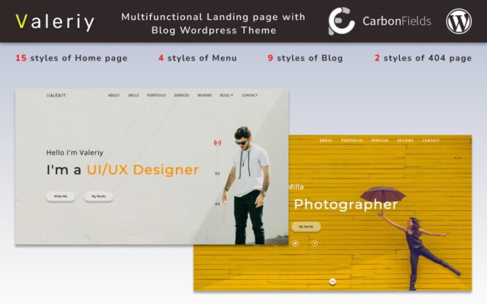 Valeriy | Blog WordPress Teması ile Çok İşlevli Kişisel İş Açılış Sayfası