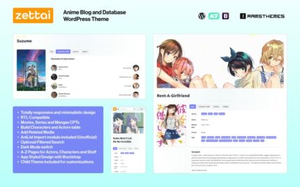 ZETTAI - Anime Blog ve Veritabanı WordPress Teması + RTL